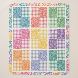 Hawaiian Patchwork Quilt Rainbow Palaka Hibiscus Sherpa Blanket