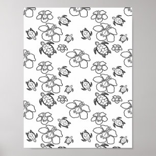 Hawaiian Pattern Adult Colouring Poster