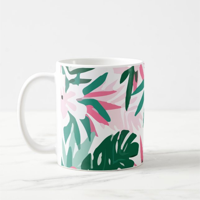Hawaiian  Pattern Pink Flowers Coffee Mug (Left)