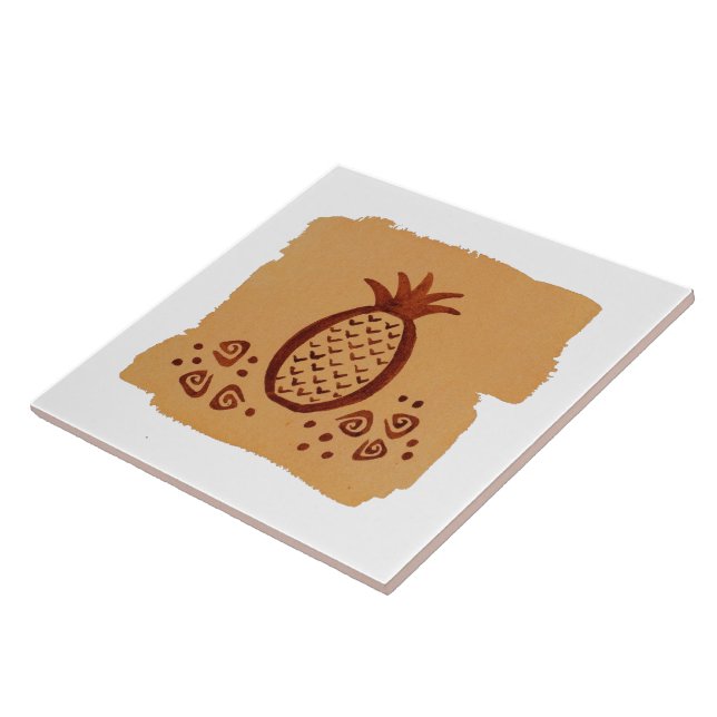 Hawaiian Petroglyph Pineapple Ceramic Tile (Side)