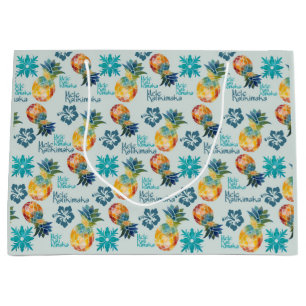 Hawaiian Pineapple and Hibiscus Mele Kalikimaka 2 Large Gift Bag