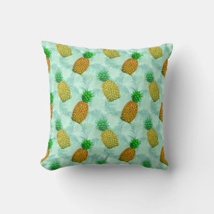Hawaiian Pineapple Light Blue Throw Pillow