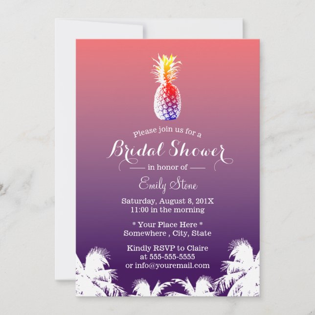 Hawaiian Pineapple & Palm Trees Bridal Shower Invitation (Front)
