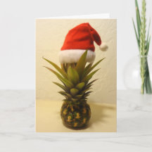 Hawaiian Pineapple Santa Hat Christmas Card