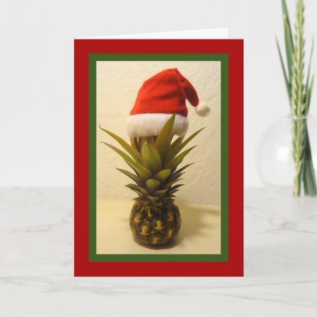 Hawaiian Pineapple Santa Hat Christmas Card (Front)