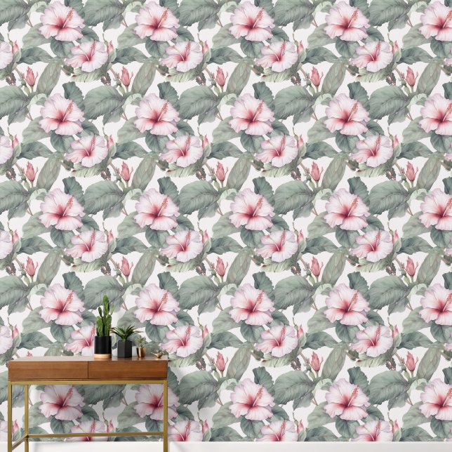 Hawaiian Pink Hibiscus Wallpaper (Hallway)