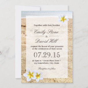 Hawaiian Plumeria Flowers Beach Wedding Invitation