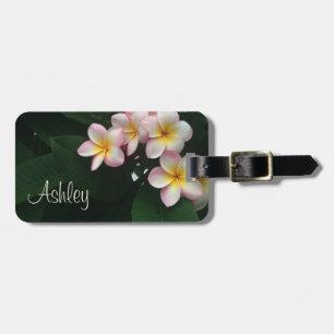 Hawaiian Plumeria Flowers Pink White Yellow Green Luggage Tag