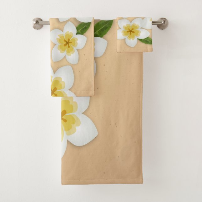 Hawaiian Plumeria Frangipani Tropical Flowers Bath Towel Set (Insitu)
