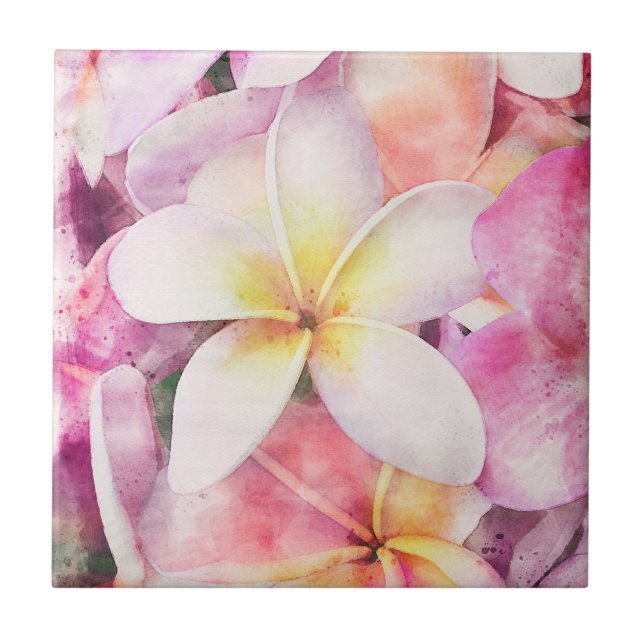 Hawaiian Plumeria Tropical Floral Tile (Front)