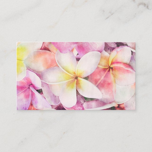 Hawaiian Plumeria Tropical Floral Watercolor Business Card (Front)