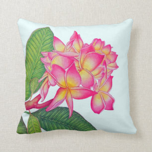 Hawaiian Plumeria Watercolor Throw Pillow