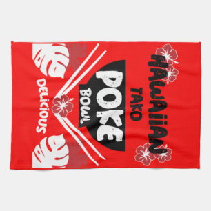 Hawaiian Poke Bowl Tako Poke Kitchen Towel
