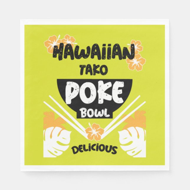 Hawaiian Poke Bowl Tako Poke Napkin (Front)
