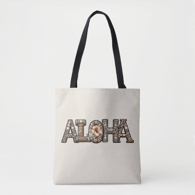 Hawaiian Polynesian Aloha Bamboo Look Tote Bag (Front)