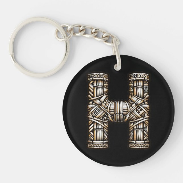 Hawaiian Polynesian Aloha Letter H Custom Initial  Keychain (Front)