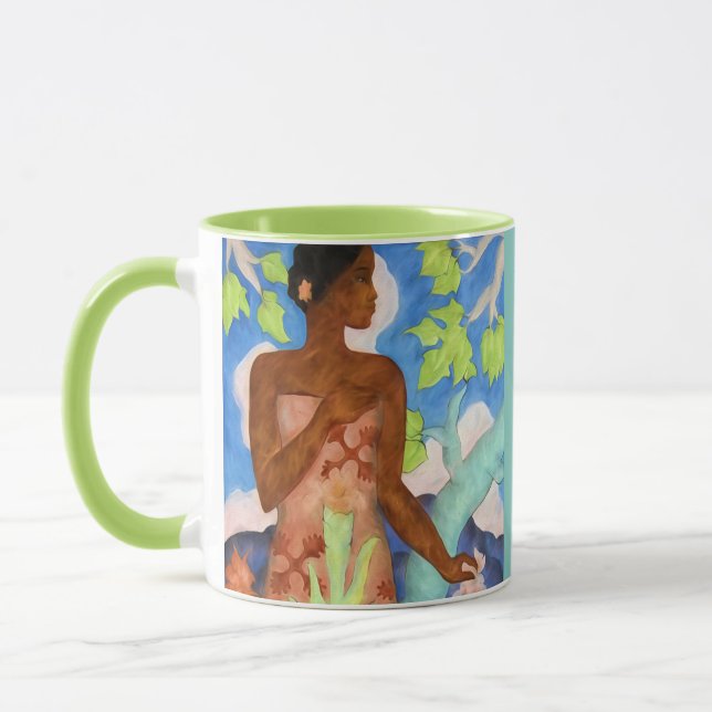 Hawaiian Polynesian Woman Vintage Art Monogram Mug (Left)