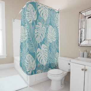 Hawaiian print blue palm and monstera