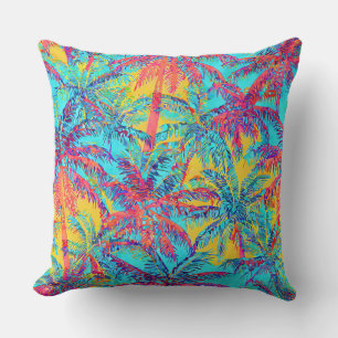 Hawaiian print coconut palm tree pattern throw pillow