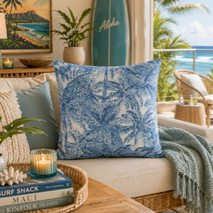 Hawaiian print coconut palm tree pattern throw pillow