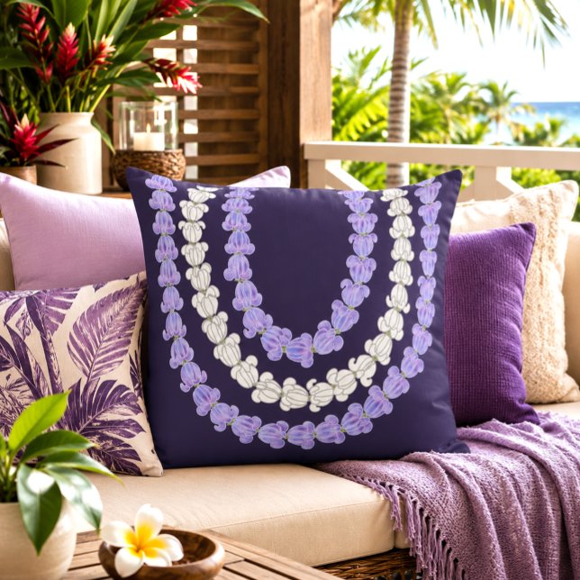 Hawaiian Print crown flower lei Throw Pillow (Creator Uploaded)