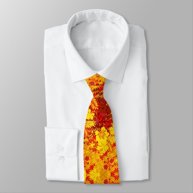 Hawaiian Print Hibiscus Flowers Red Tie (Tied)