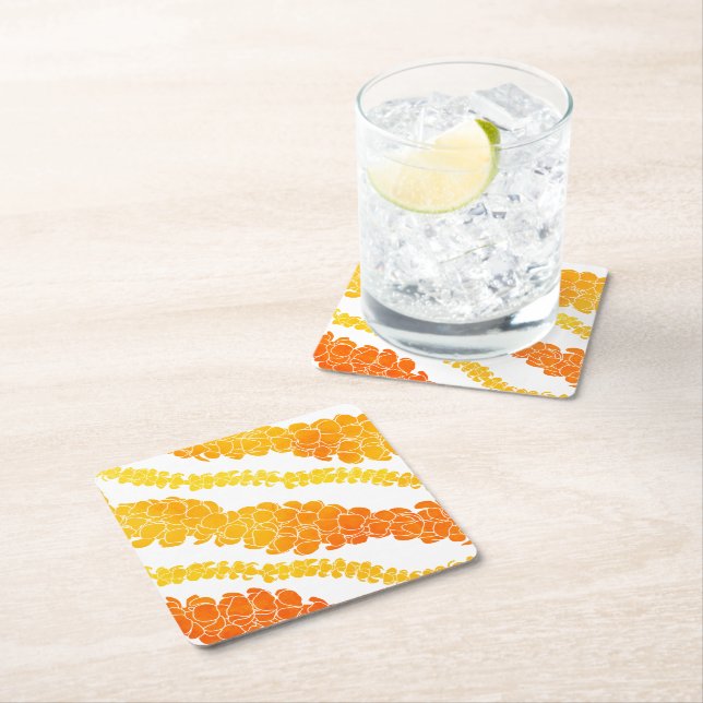 Hawaiian Print Puakenikeni lei Square Paper Coaster (Insitu)