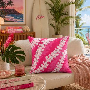 Hawaiian Print Puakenikeni lei Throw Pillow
