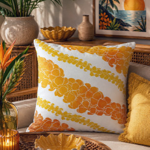 Hawaiian Print Puakenikeni lei Throw Pillow
