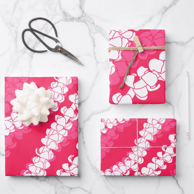 Hawaiian Print Puakenikeni lei Wrapping Paper Sheet (Front)