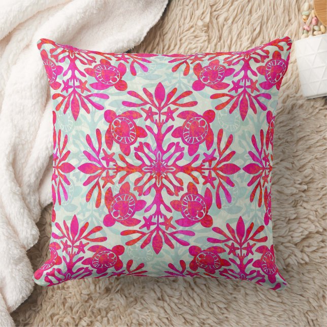 Hawaiian print quilt honu turtle batik throw pillow (Blanket)