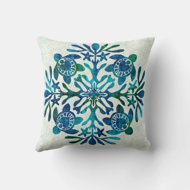 Hawaiian print quilt honu turtle batik throw pillow (Back)