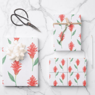 Hawaiian Print red ginger flower Wrapping Paper Sheet