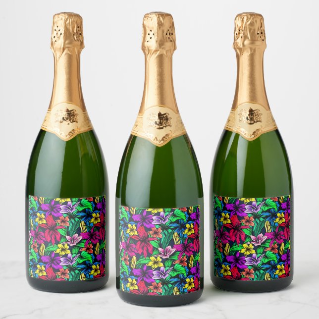 Hawaiian Print Sparkling Wine Label (Bottles)