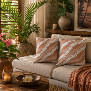 Hawaiian Puakenikeni lei on dusty copper Throw Pillow