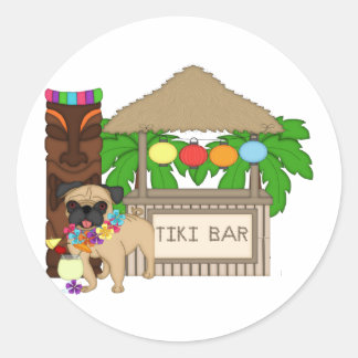 Hawaiian Pug at Tiki Bar Customizable Tees, Gifts Classic Round Sticker