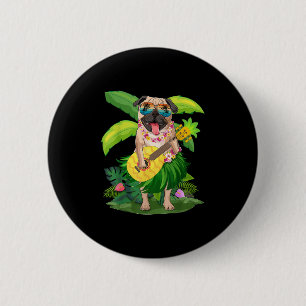 Hawaiian Pug Dog & Pineapple Ukulele Summer Va 2 Inch Round Button