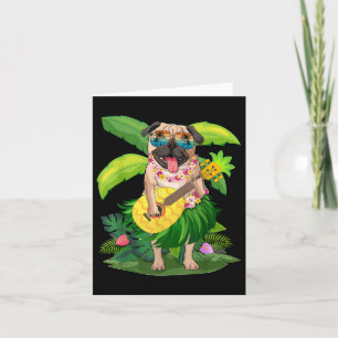 Hawaiian Pug Dog & Pineapple Ukulele Summer Va Card