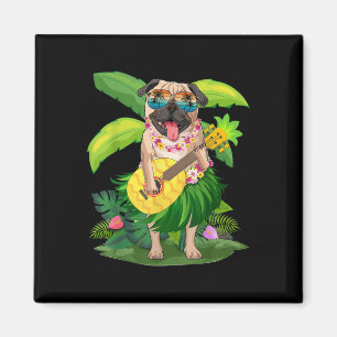 Hawaiian Pug Dog &amp; Pineapple Ukulele Summer Va Magnet