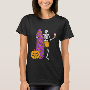 Hawaiian Pumpkin Surf Skeleton Funny Halloween Par T-Shirt