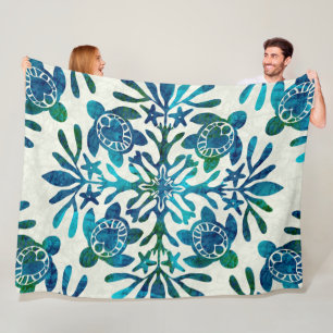 Hawaiian Quilt Honu ( sea turtle ) Fleece Blanket