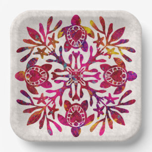 Hawaiian Quilt Honu ( sea turtle ) Paper Plate