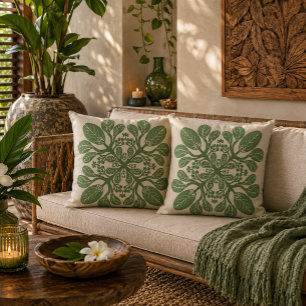 Hawaiian Quilt Naupaka design Throw Pillow