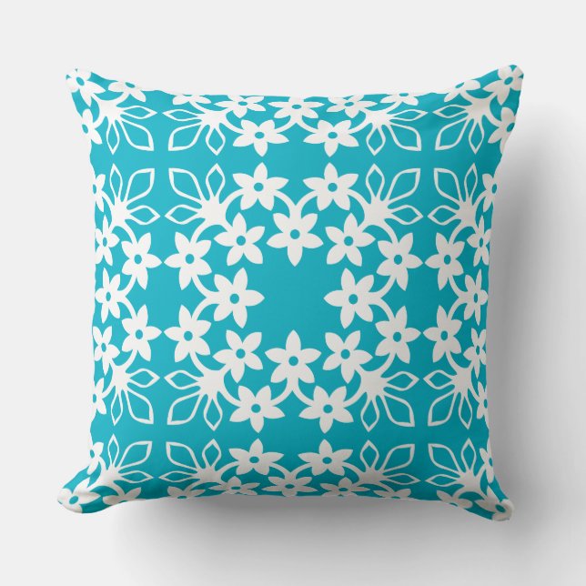 HAWAIIAN QUILT PILLOW- plumeria frangipani Throw Pillow (Front)