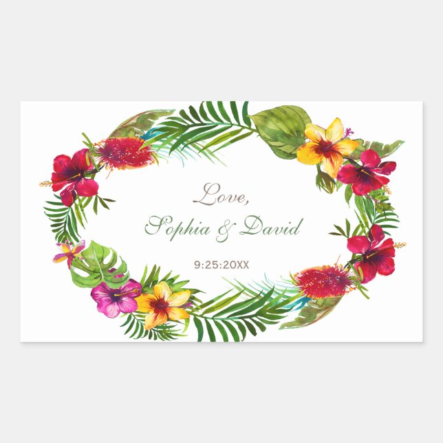 Hawaiian Radiant Tropical Floral Wreath Wedding Sticker (Front)