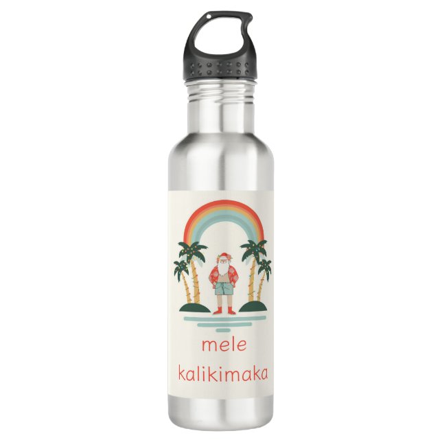Hawaiian/Rainbow/Palms Santa 710 Ml Water Bottle (Front)