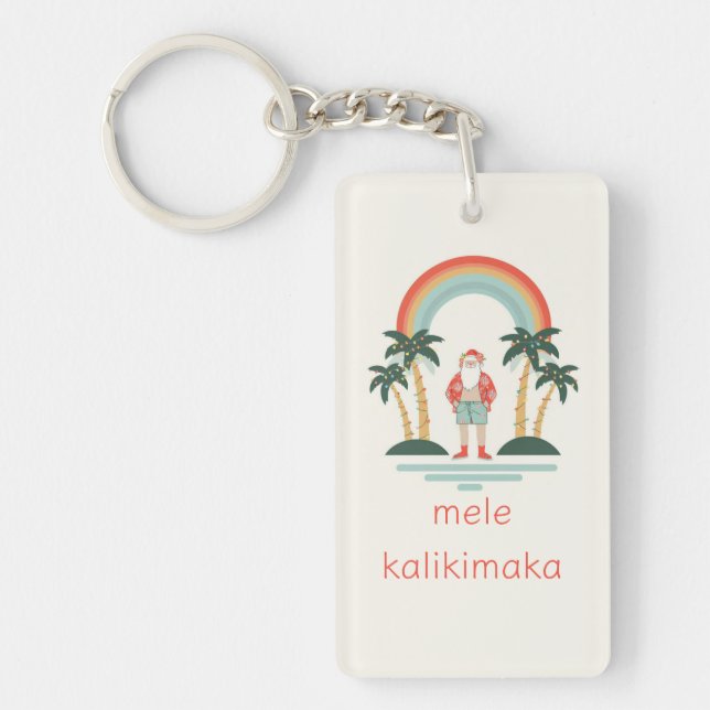 Hawaiian/Rainbow/Palms Santa Keychain (Front)