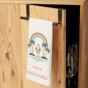 Hawaiian/Rainbow/Palms Santa Kitchen Towel