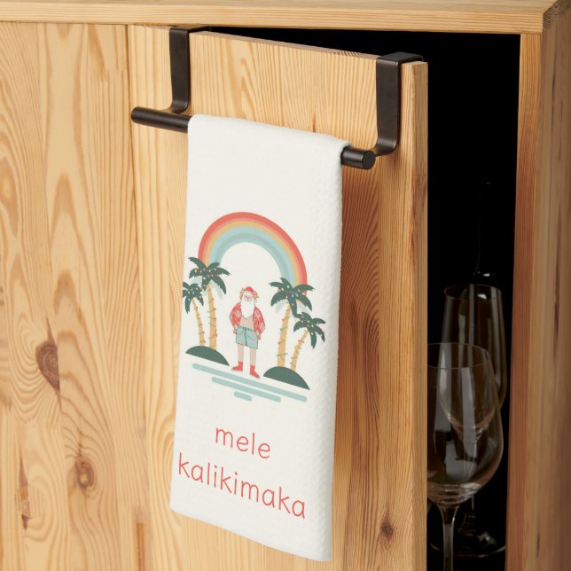 Hawaiian/Rainbow/Palms Santa Kitchen Towel (Thirds Fold)