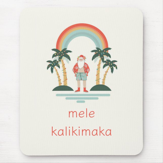 Hawaiian/Rainbow/Palms Santa Mouse Pad (Front)